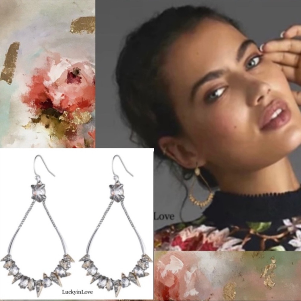 ALEXIS BITTAR • Silver Spiked Thorny Lacey Chain Crystal CZ Mosaic New Earrings